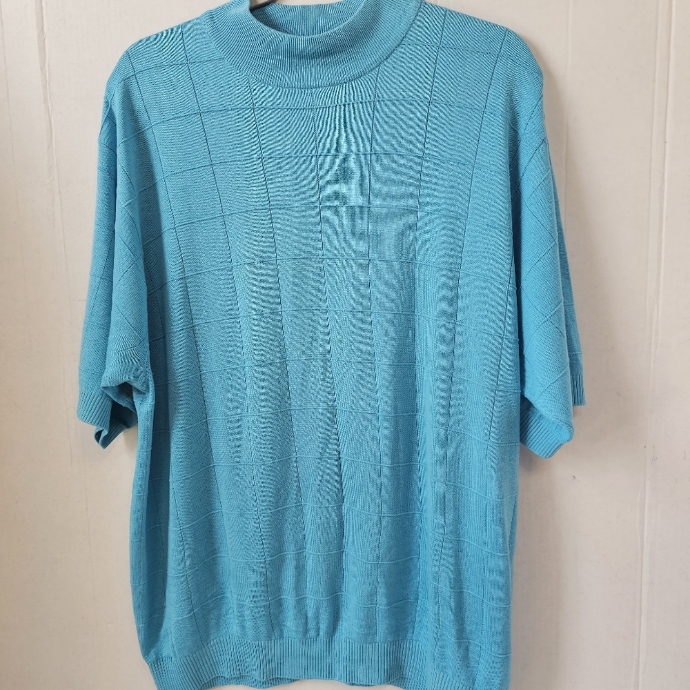 Blue Paul Fredrick Men's Short Sleeve Sweater XLT 100% Silk Preppy Casual